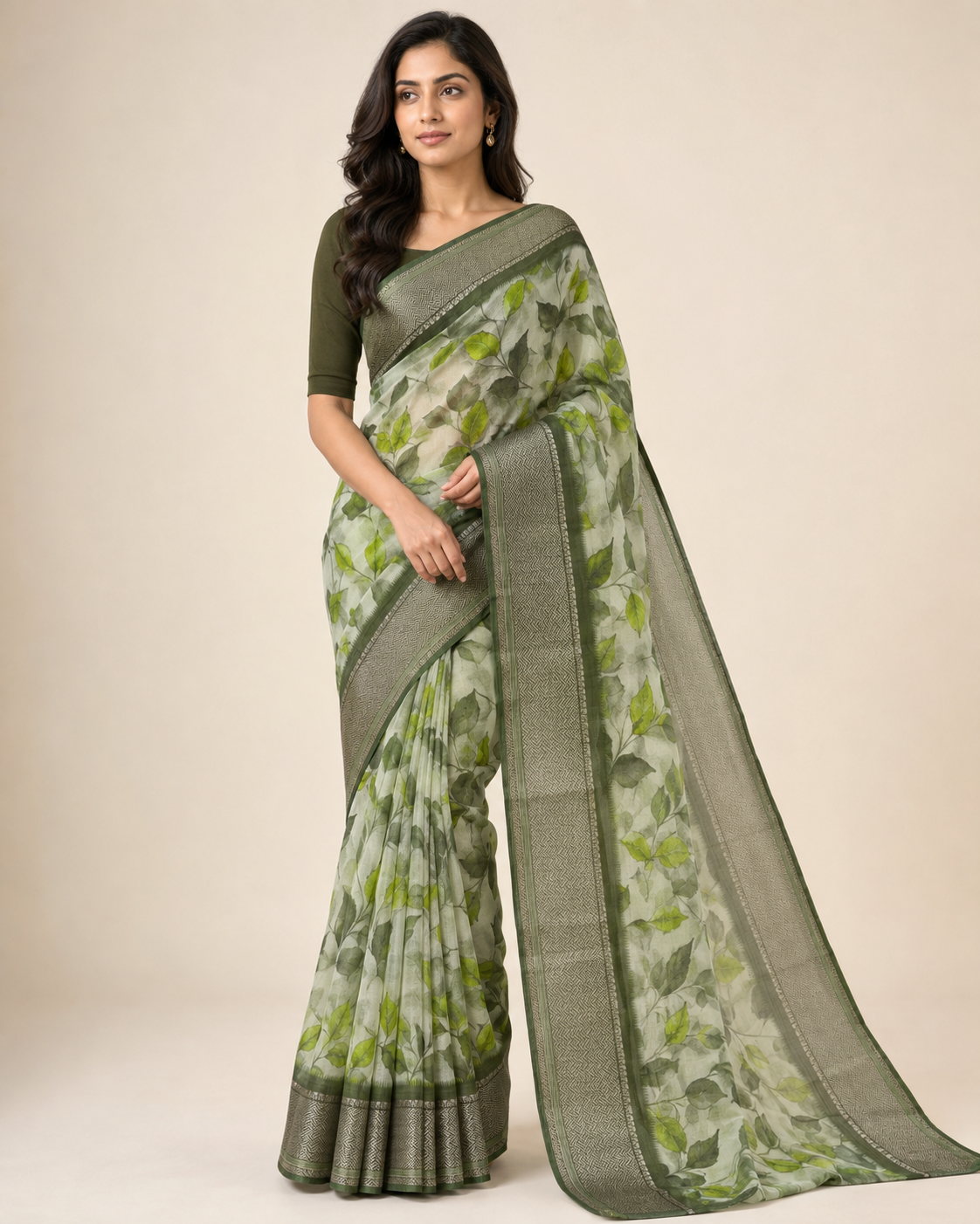 Olive Mist Organza Saree