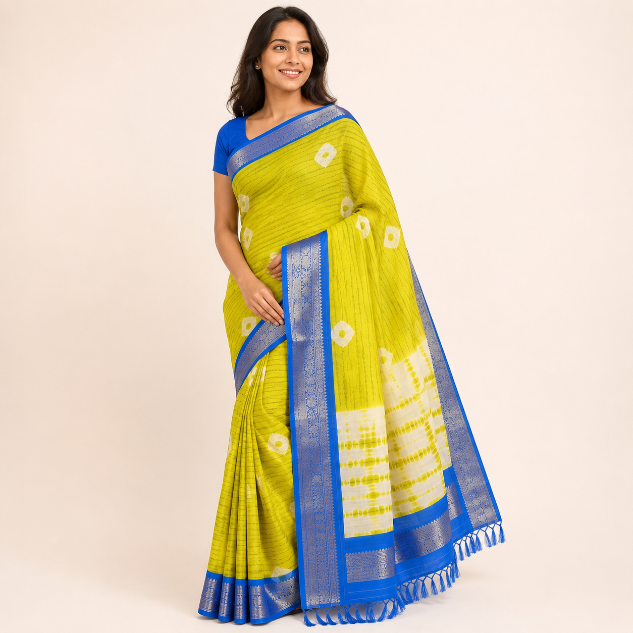 Lime Azure Shibori Saree