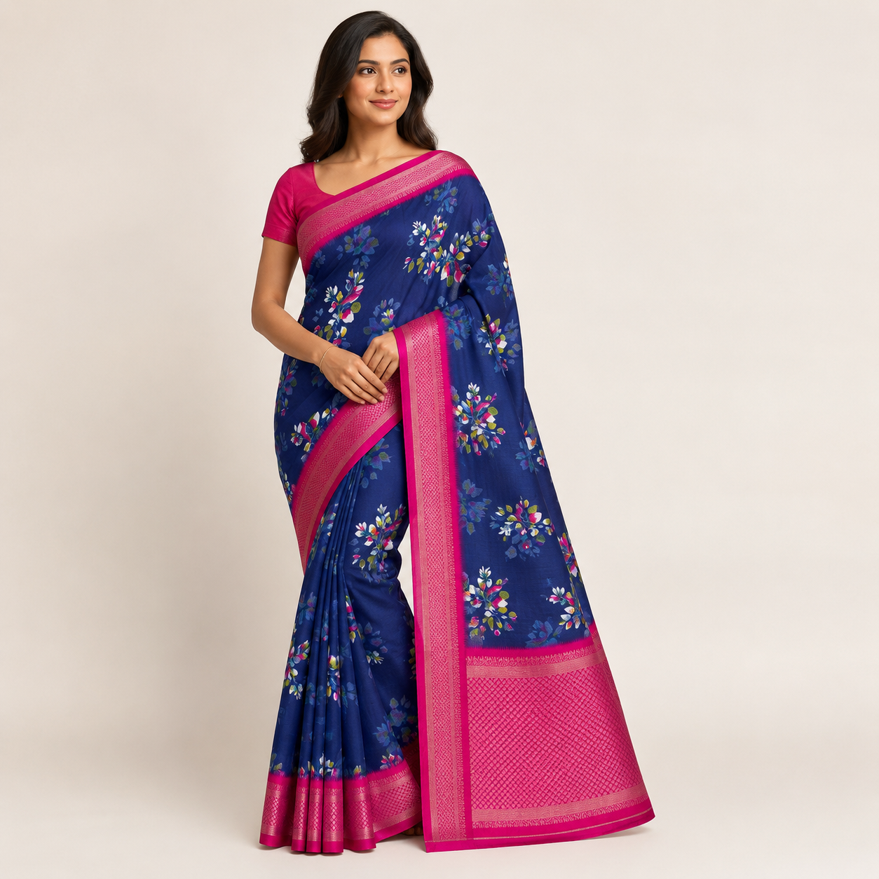 Midnight Blossom Saree
